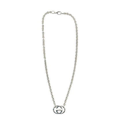 Gucci Polished Interlocking Logo Chain Necklace GG Pendant Silver