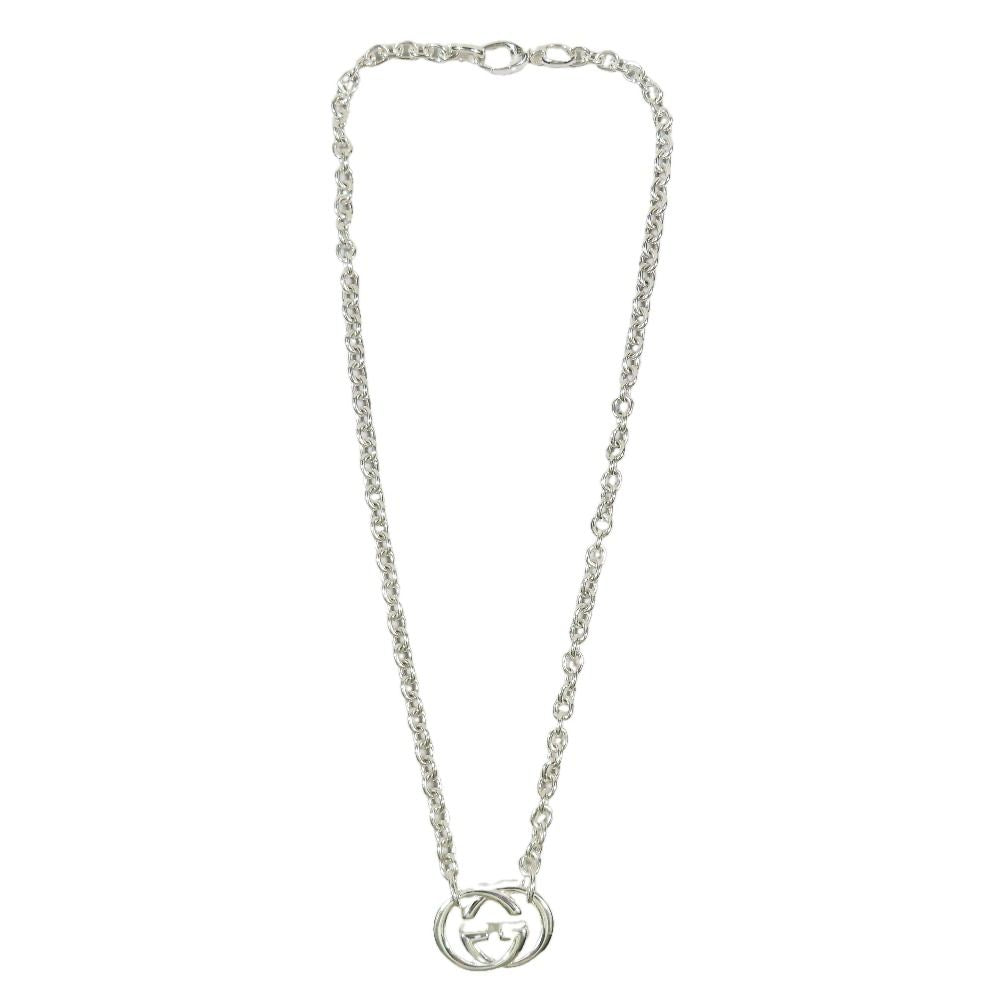Gucci Polished Interlocking Logo Chain Necklace GG Pendant Silver
