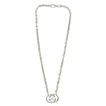 Gucci Polished Interlocking Logo Chain Necklace GG Pendant Silver