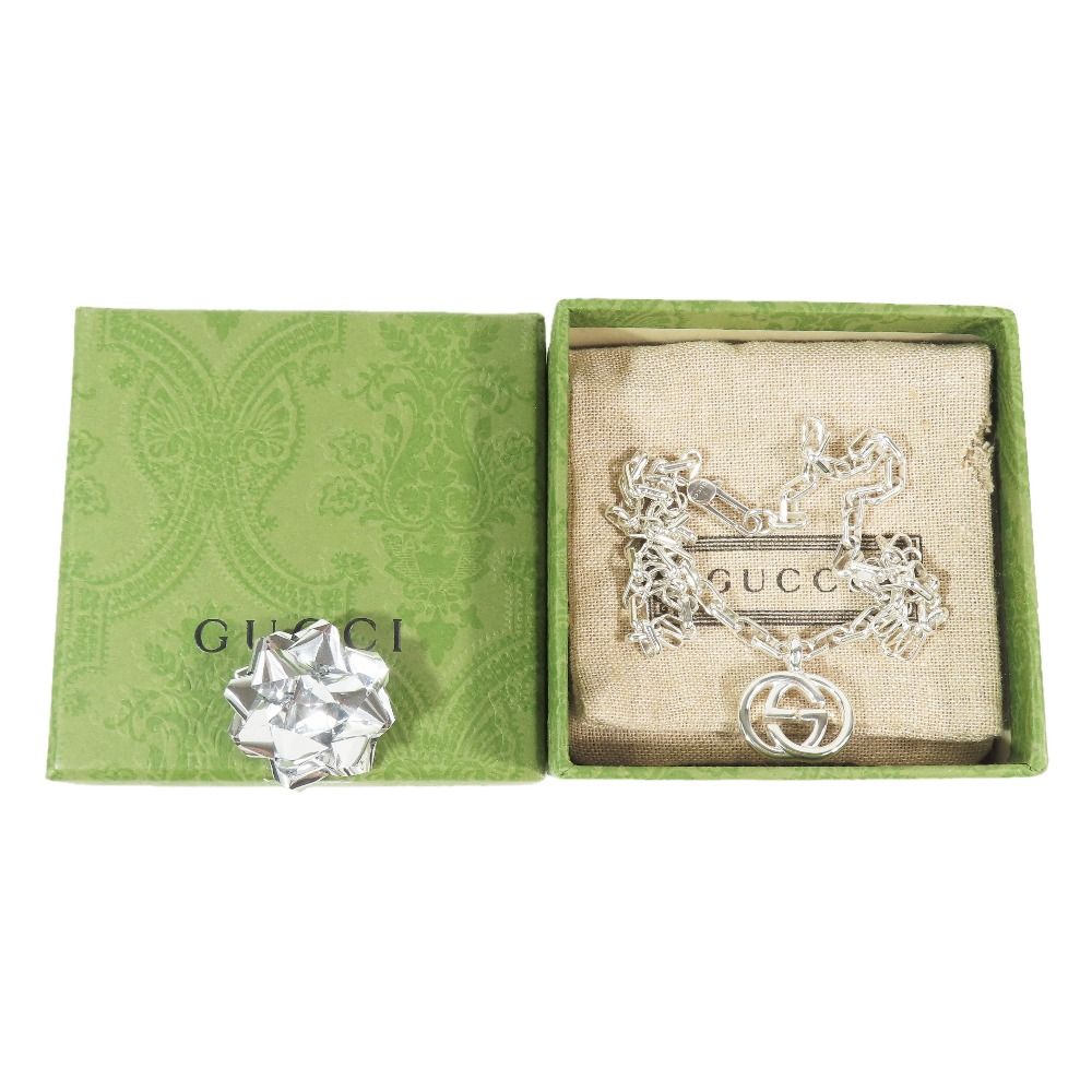 Gucci Polished Interlocking Logo GG Necklace Chain Star Ring Silver