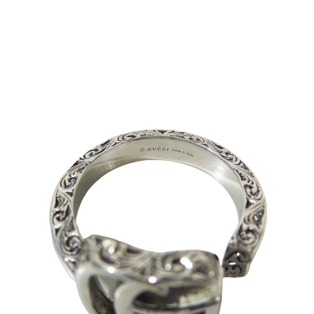 Gucci Polished Arabesque Double Key Motif Ring GG Star Silver