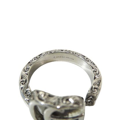 Gucci Polished Arabesque Double Key Motif Ring GG Star Silver