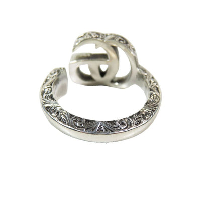 Gucci Polished Arabesque Double Key Motif Ring GG Star Silver