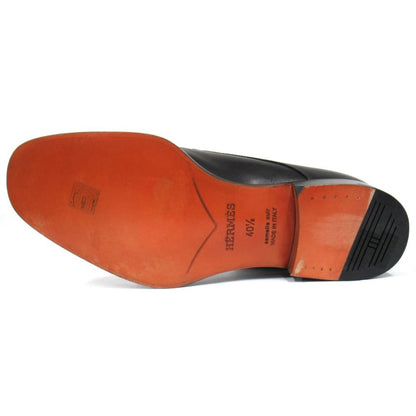 Hermes Strap Dress Business Shoes Leather Silver 40.5 Black