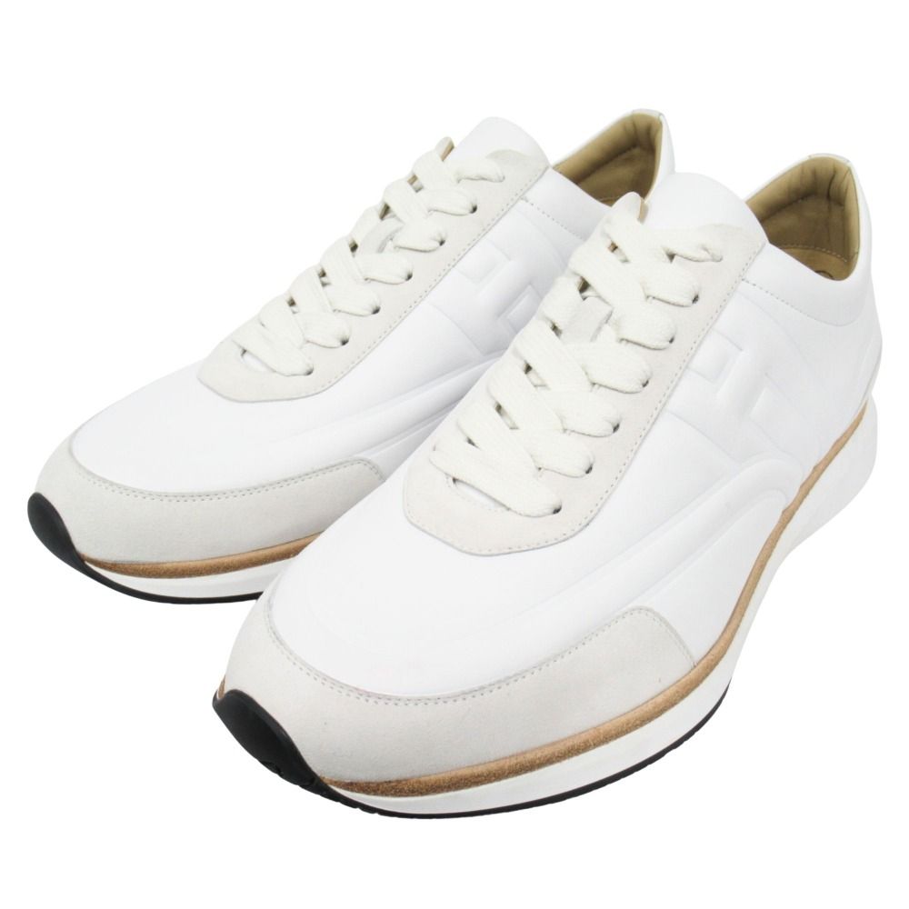 Hermes Easy Leather Sneakers Shoes Low Cut Logo 42.5 White