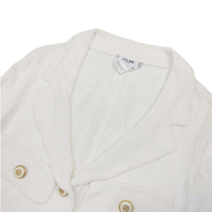 Celine Vintage Horsebit Button Knit Jacket Gold 40 Off White