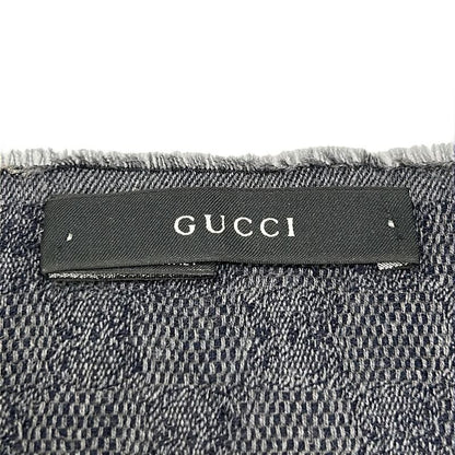 Gucci Scarf Dark Gray Gold GG Pattern Striped Wool
