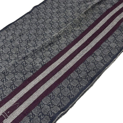 Gucci Scarf Dark Gray Gold GG Pattern Striped Wool