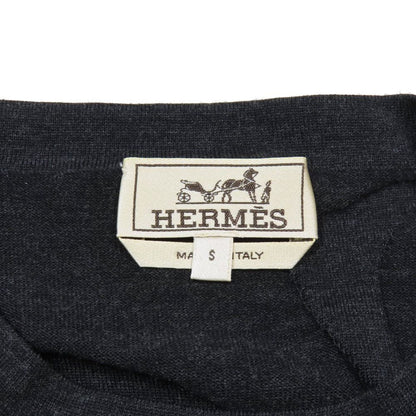 Hermes Wool Knit Sweater Long Sleeve Crew Neck Wave Embossed Top S Black
