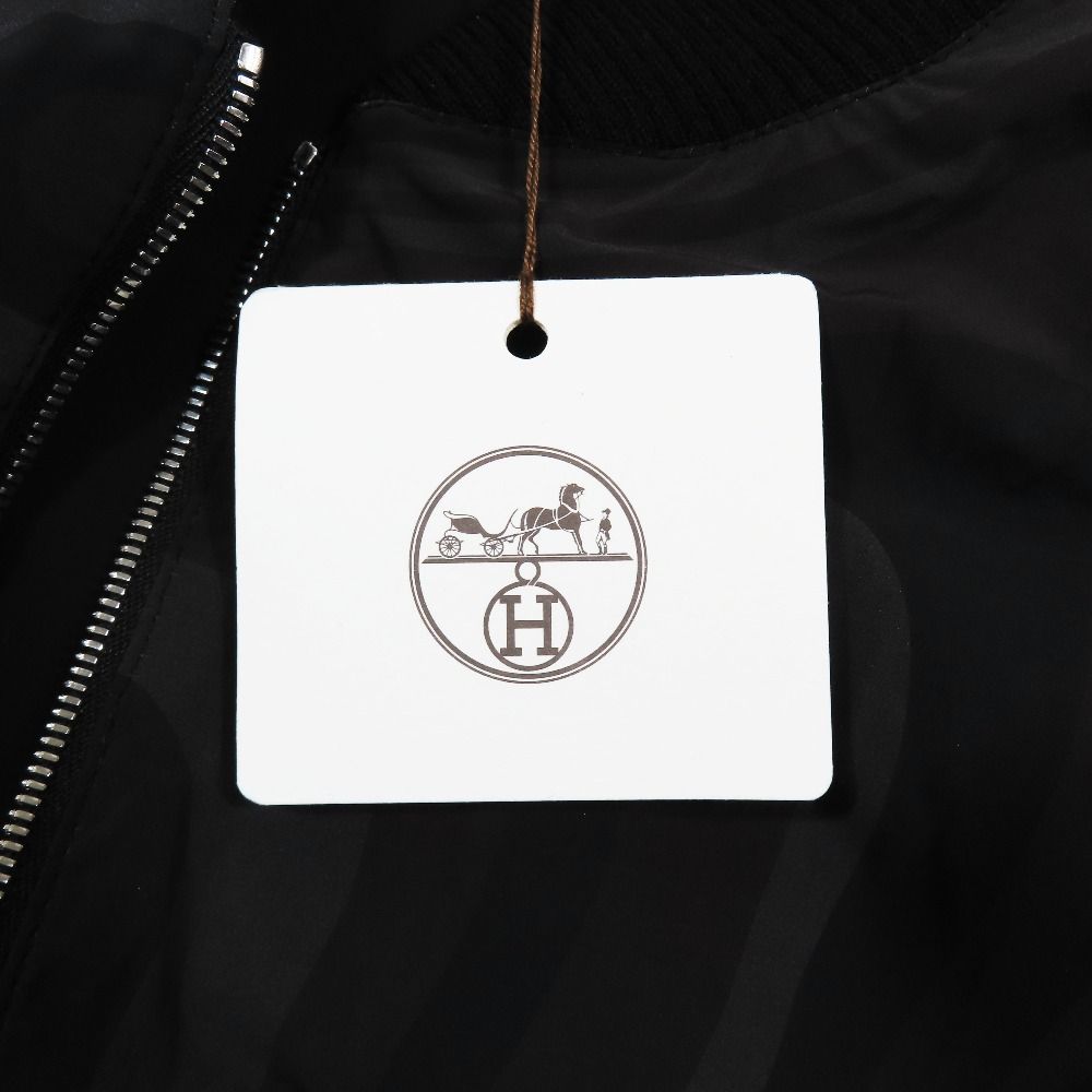 Hermes Bomber Jacket Nylon Zip Reversible Allover Pattern Long Sleeve Black 44