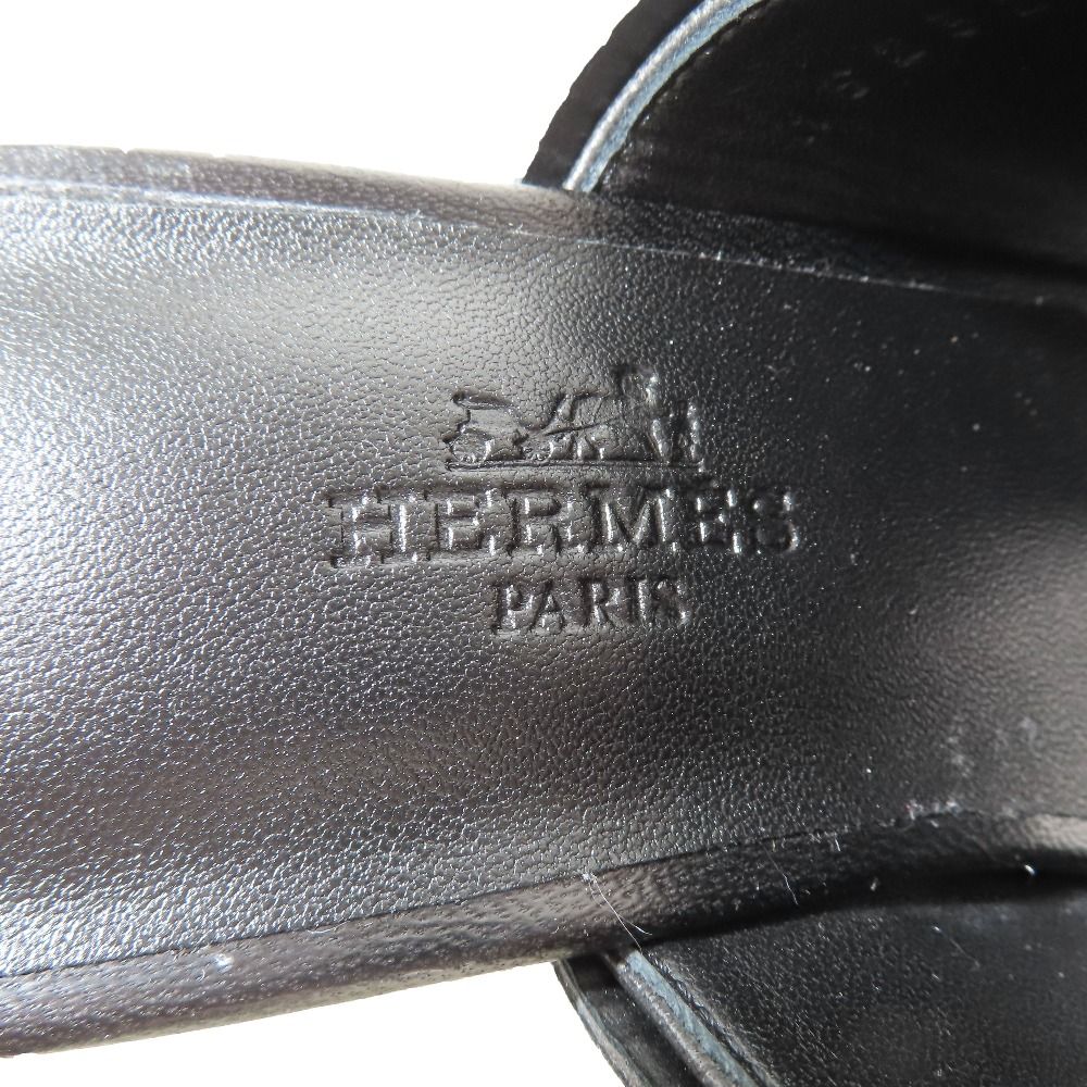 Hermes Hanna 95 Chene Gourmet Motif Leather Sandals Shoes Black