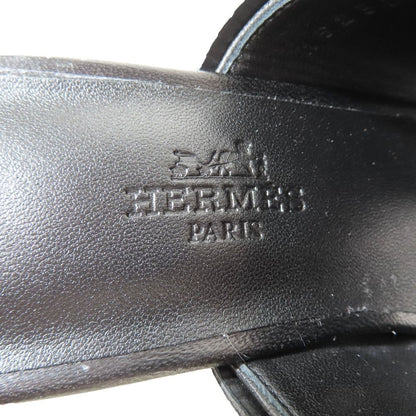 Hermes Hanna 95 Chene Gourmet Motif Leather Sandals Shoes Black