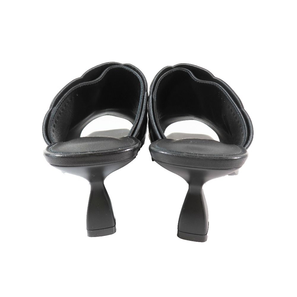 Hermes Hanna 95 Chene Gourmet Motif Leather Sandals Shoes Black