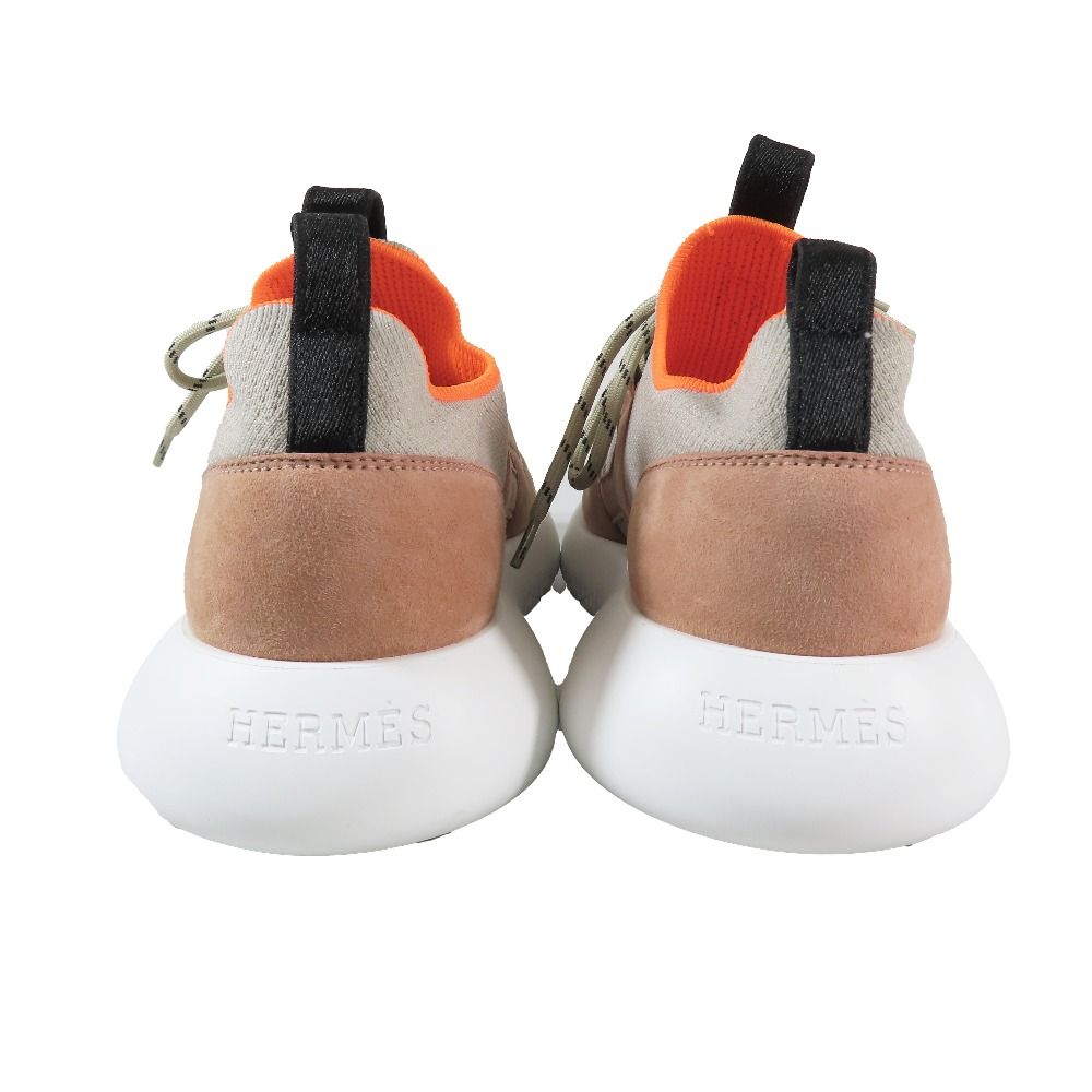 Hermes Duel Low Cut Sneakers Suede Leather Lace Up Shoes Gray Pink