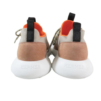 Hermes Duel Low Cut Sneakers Suede Leather Lace Up Shoes Gray Pink