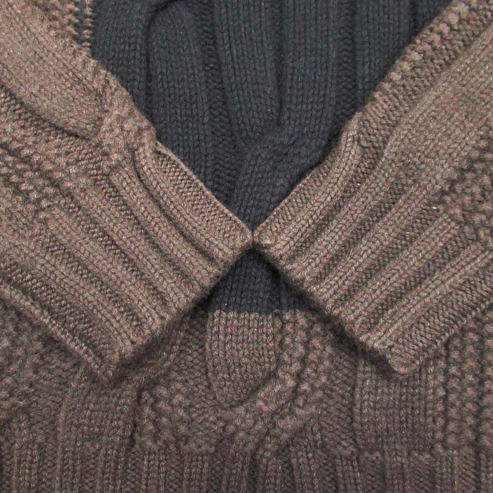 Hermes Wool Cashmere Knit Color Panel Cable Sweater L Brown Black