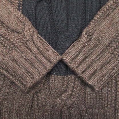 Hermes Wool Cashmere Knit Color Panel Cable Sweater L Brown Black