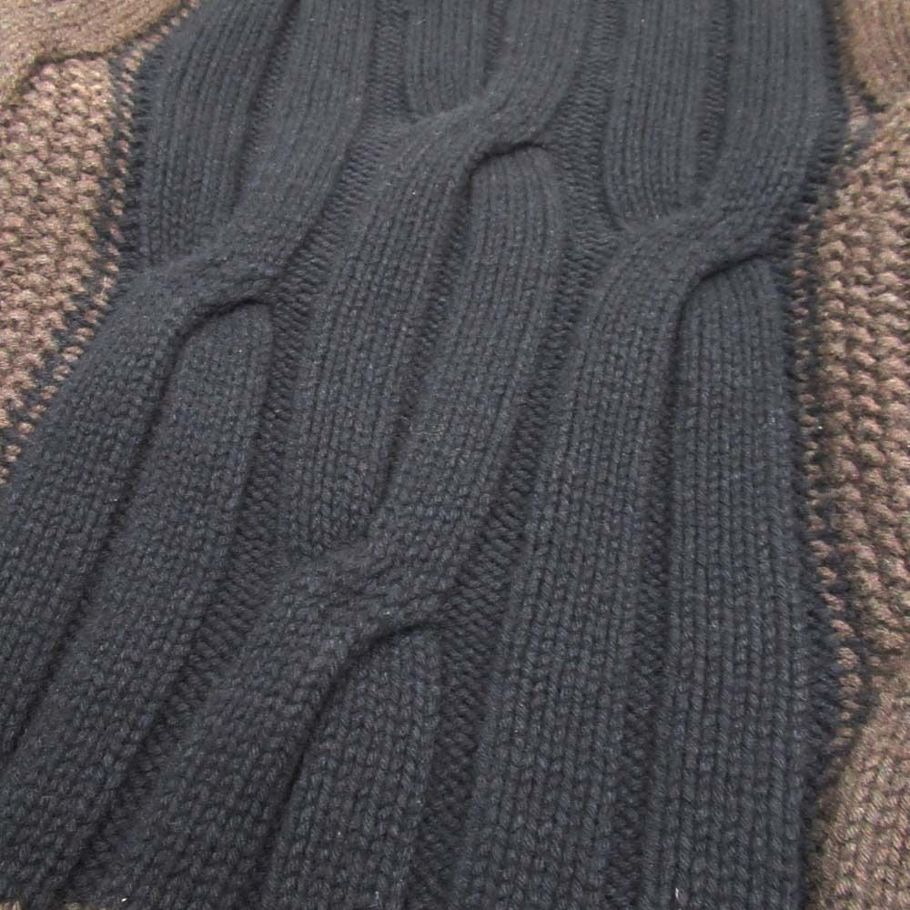 Hermes Wool Cashmere Knit Color Panel Cable Sweater L Brown Black