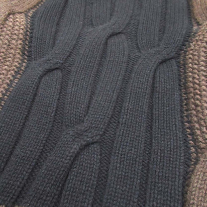 Hermes Wool Cashmere Knit Color Panel Cable Sweater L Brown Black