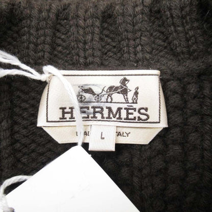 Hermes Wool Cashmere Knit Color Panel Cable Sweater L Brown Black