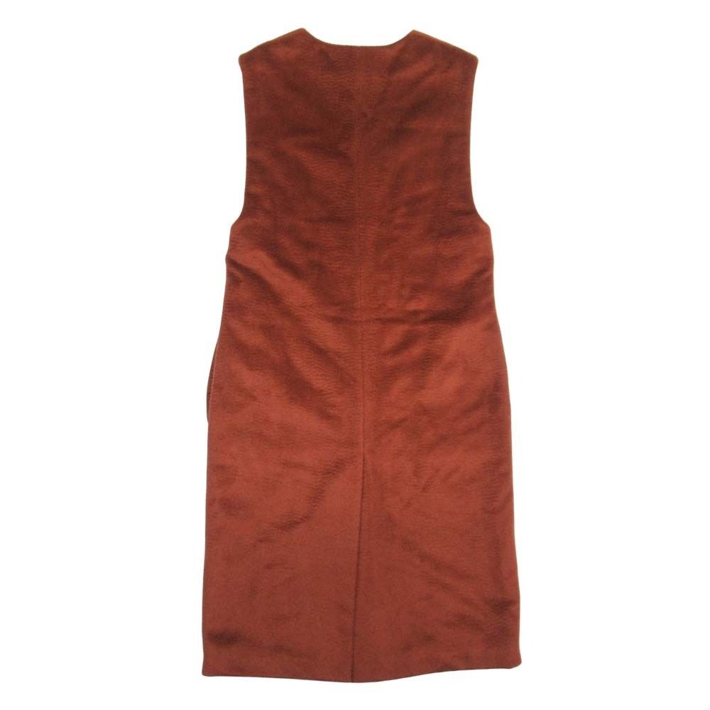 Hermes Alpaca Wool Long Vest Sleeveless Quilted Coat Wood Series
