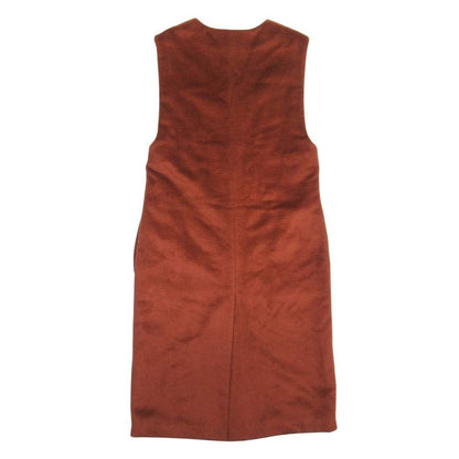 Hermes Alpaca Wool Long Vest Sleeveless Quilted Coat Wood Series