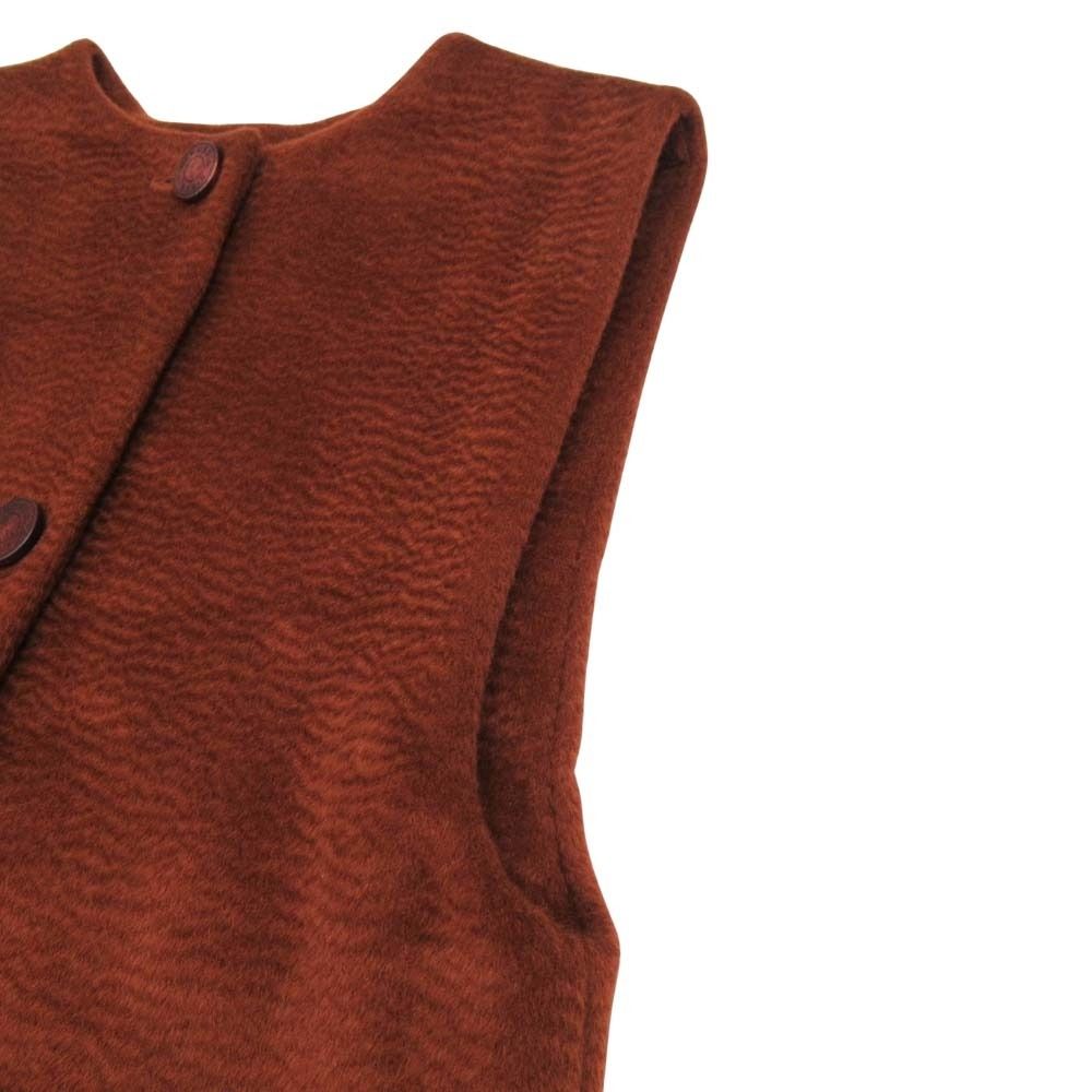 Hermes Alpaca Wool Long Vest Sleeveless Quilted Coat Wood Series