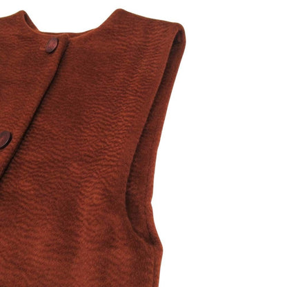Hermes Alpaca Wool Long Vest Sleeveless Quilted Coat Wood Series