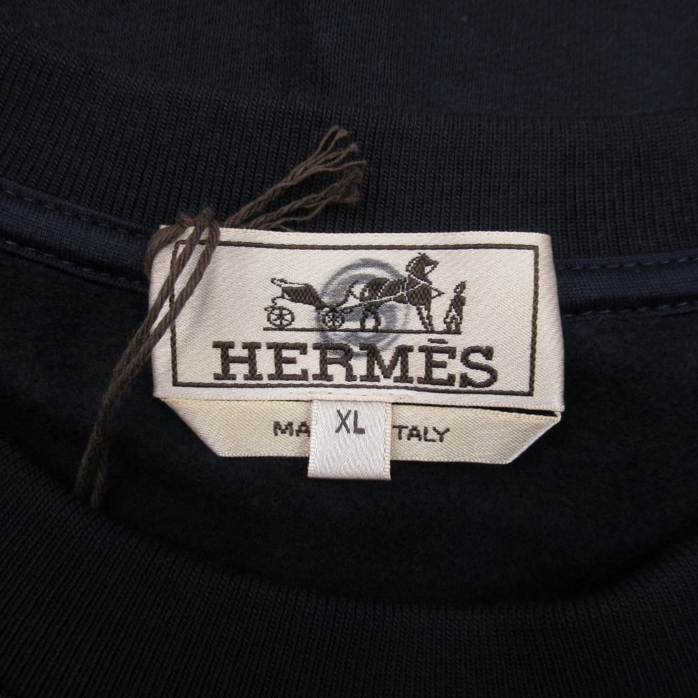 Hermes Run Hline Sweatshirt Shirt Brushed Lining Top Side Line XL Navy