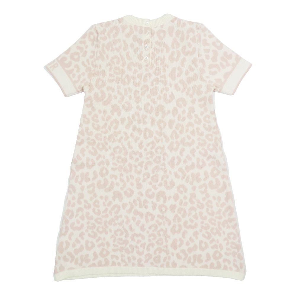 Dior Kids Children's Wool Knit Dress Leopard Print Short Sleeve Knee Length