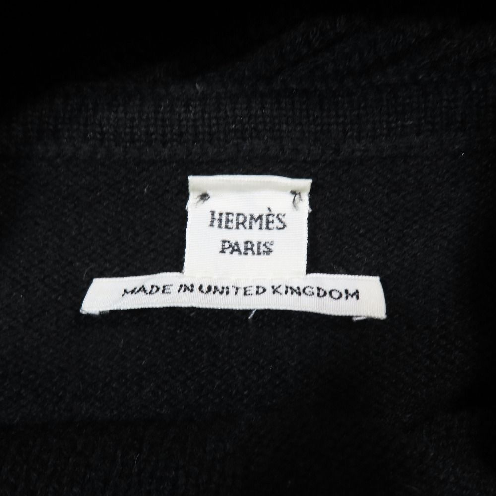 Hermes Cashmere 100% Knit Sweater Logo Charm Asymmetric High Neck Long Sleeve
