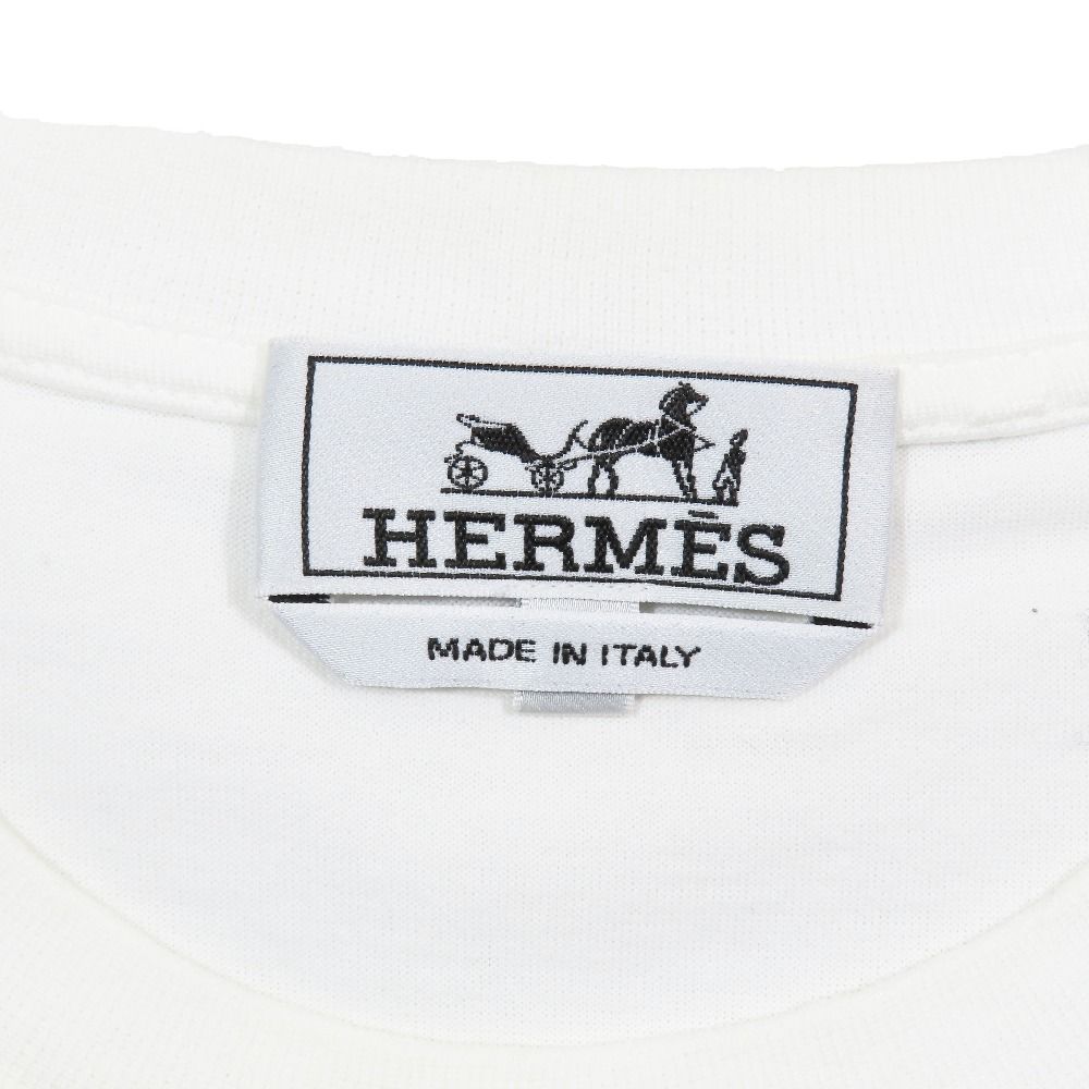 Hermes Herbarium Print Embroidery T-Shirt Short Sleeve Crew Neck Top White Blue