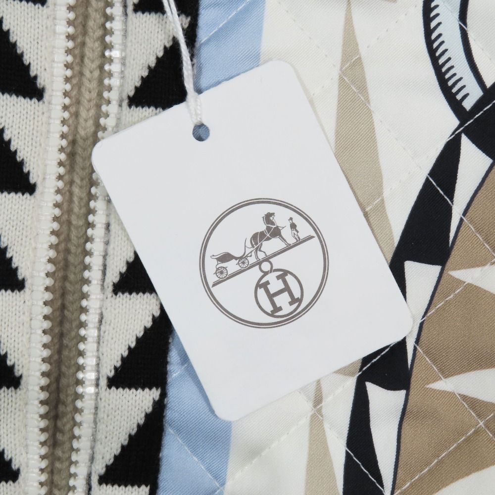 Hermes Twill Rene Cassil Scarf Print Knit Contrast Quilted Long Down Jacket