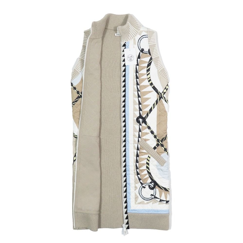 Hermes Twill Rene Cassil Scarf Print Knit Contrast Quilted Long Down Jacket