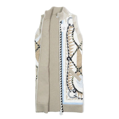 Hermes Twill Rene Cassil Scarf Print Knit Contrast Quilted Long Down Jacket