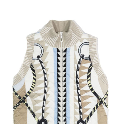 Hermes Twill Rene Cassil Scarf Print Knit Contrast Quilted Long Down Jacket