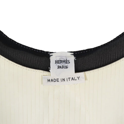 Hermes Lambskin Leather Contrast Sleeveless Dress Knee Length Ivory 34
