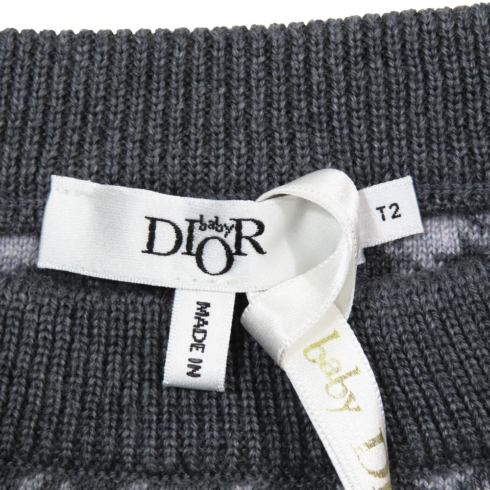 Dior Kids Children's Baby Wool Knit Poncho Cloak Cover Houndstooth Logo Gray T2