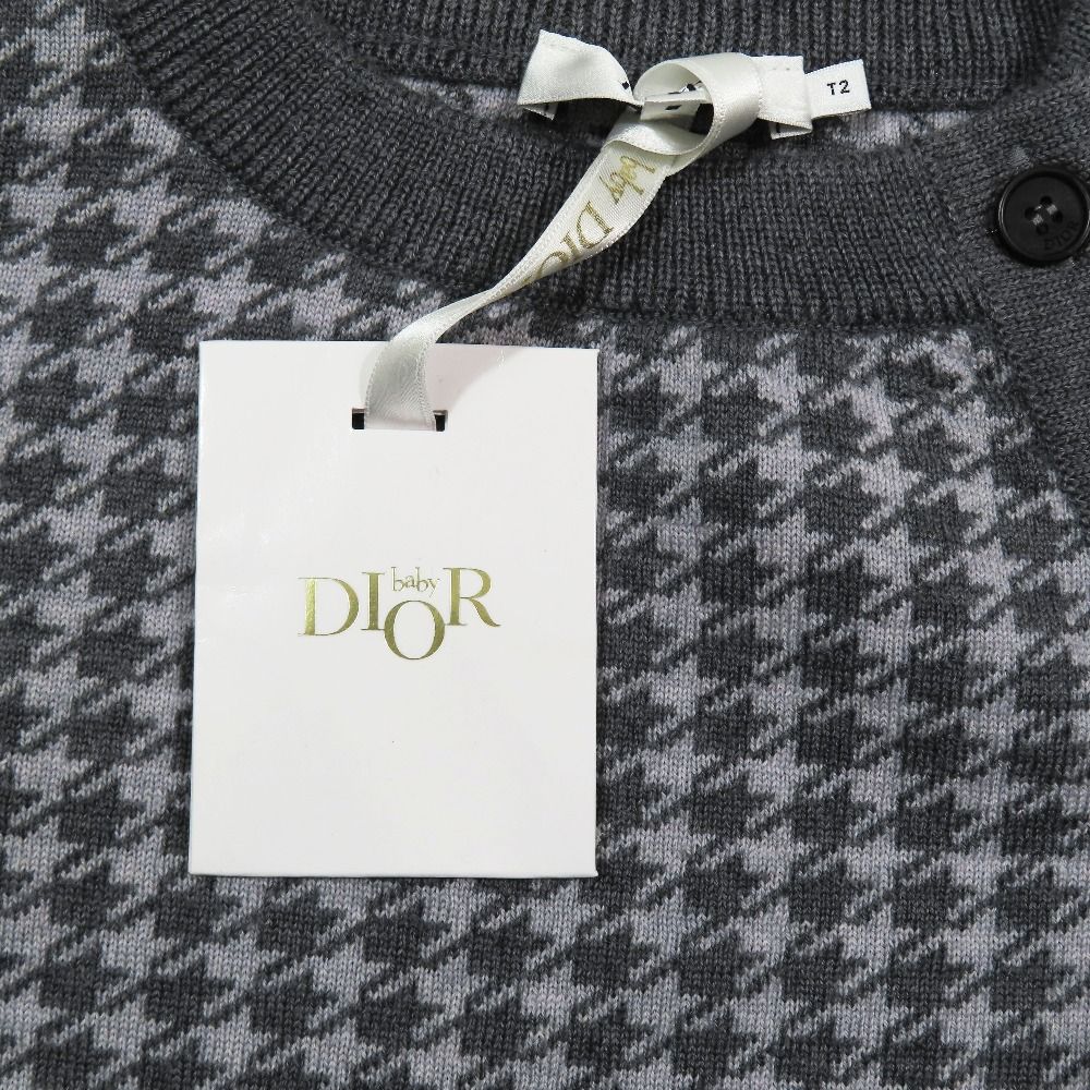 Dior Kids Children's Baby Wool Knit Poncho Cloak Cover Houndstooth Logo Gray T2