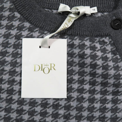 Dior Kids Children's Baby Wool Knit Poncho Cloak Cover Houndstooth Logo Gray T2