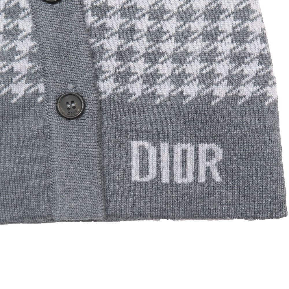 Dior Kids Children's Baby Wool Knit Poncho Cloak Cover Houndstooth Logo Gray T2