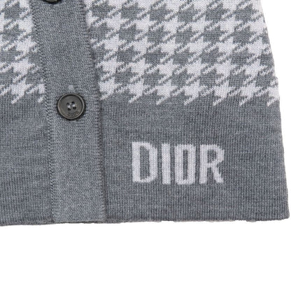 Dior Kids Children's Baby Wool Knit Poncho Cloak Cover Houndstooth Logo Gray T2