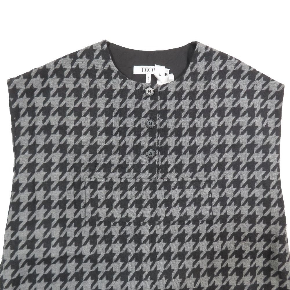 Dior Kids Children's Sleeveless Dress Fringe Logo Patch Houndstooth Pattern
