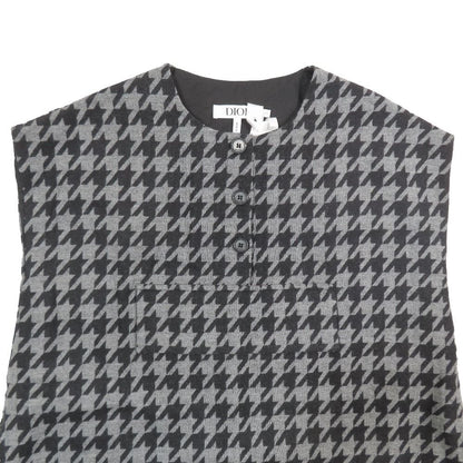 Dior Kids Children's Sleeveless Dress Fringe Logo Patch Houndstooth Pattern