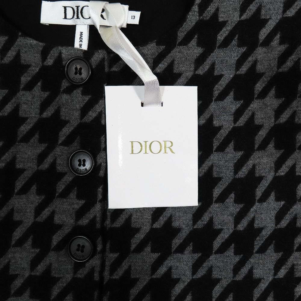 Dior Kids Children's Sleeveless Dress Fringe Logo Patch Houndstooth Pattern