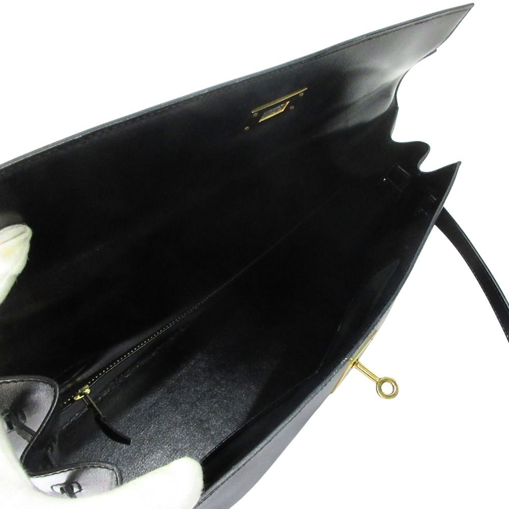 Hermes Kelly 35 Hand Bag Box Calfskin Leather Sellier Gold Vintage Black