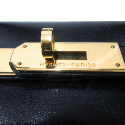 Hermes Kelly 35 Hand Bag Box Calfskin Leather Sellier Gold Vintage Black