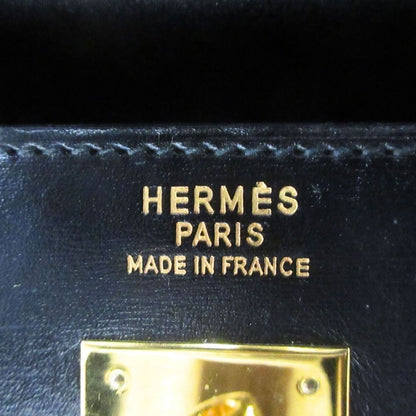 Hermes Kelly 35 Hand Bag Box Calfskin Leather Sellier Gold Vintage Black