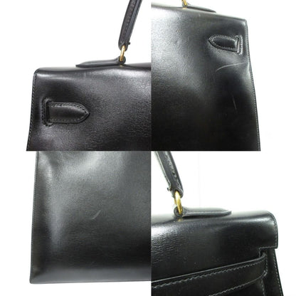 Hermes Kelly 35 Hand Bag Box Calfskin Leather Sellier Gold Vintage Black