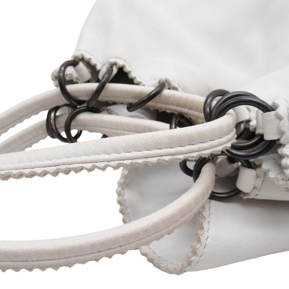 Bottega Veneta Drawstring Shoulder Bag Leather Fringe Purse White Vintage